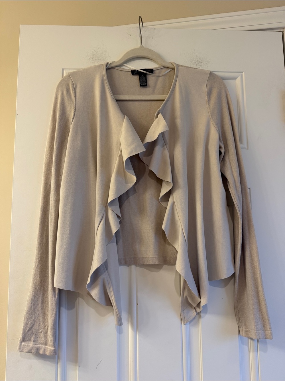INC International Concepts Beige Ruffle-Front Cardigan